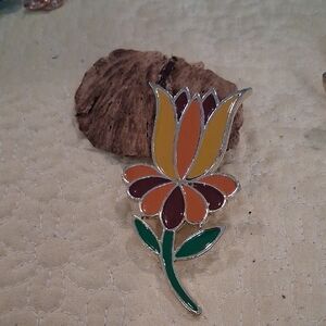 Elegant Floral Brooch with Multicolor Enamel